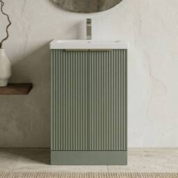 Balterley Satin Green Fluted Floor Standing Vanity, Brushed Brass, 500mm - thumbnail 7