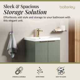 Balterley Satin Green Fluted Floor Standing Vanity, Brushed Brass, 500mm - thumbnail 2