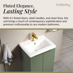 Balterley Satin Green Fluted Floor Standing Vanity, Brushed Brass, 500mm - thumbnail 4