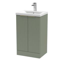 Balterley Satin Green Fluted Floor Standing Vanity, Brushed Brass, 500mm - thumbnail 1