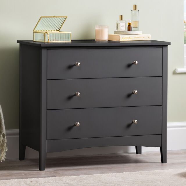 Christow Black Chest of Drawers Modern 3 Drawer Bedroom Storage Unit Furniture Cabinet - image 1