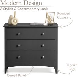Christow Black Chest of Drawers Modern 3 Drawer Bedroom Storage Unit Furniture Cabinet - thumbnail 5