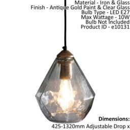 Loops Ceiling Pendant Light Antique Gold Paint & Clear Glass 10W LED E27 - thumbnail 2