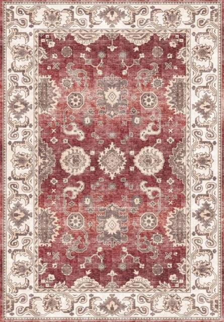 THE RUGS Jasru Vintage Washable Rug - Ultra Soft Polyamide Non Slip Design in Red - Size: 60 cm x 180 cm - image 1