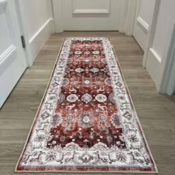 THE RUGS Jasru Vintage Washable Rug - Ultra Soft Polyamide Non Slip Design in Red - Size: 60 cm x 180 cm - thumbnail 6