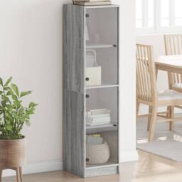 Berkfield Home Highboard with Glass Doors Grey Sonoma 35x37x142 cm - Size: 35 x 37 x 142 cm - thumbnail 1