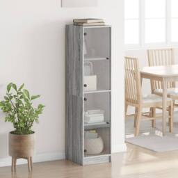 Berkfield Home Highboard with Glass Doors Grey Sonoma 35x37x142 cm - Size: 35 x 37 x 142 cm - thumbnail 3
