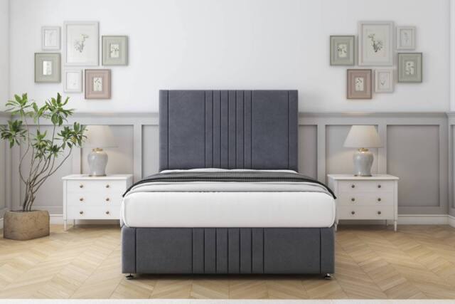 "Comfort Beds Royal Plush Divan Set No Drawers-54"" Headboard-Footboard in Dark Grey - Size: Small Single" - image 1