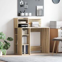 Berkfield Home Desk with Storage Sonoma Oak 90x48x101.5 cm Engineered Wood - thumbnail 1