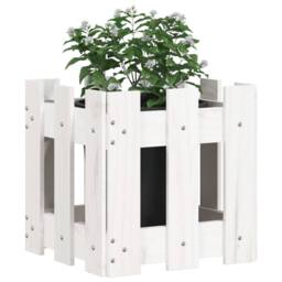 Berkfield Home Beautiful Garden Planter with Fence Design White 30x30x30 cm Soli - Size: 30 x 30 x 30 cm