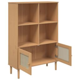 Berkfield Home Bookcase SENJA Rattan Look Brown 90x35x130 cm Solid Wood Pine - Size: 90 x 35 x 130 cm - thumbnail 6
