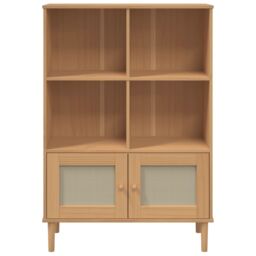 Berkfield Home Bookcase SENJA Rattan Look Brown 90x35x130 cm Solid Wood Pine - Size: 90 x 35 x 130 cm - thumbnail 5