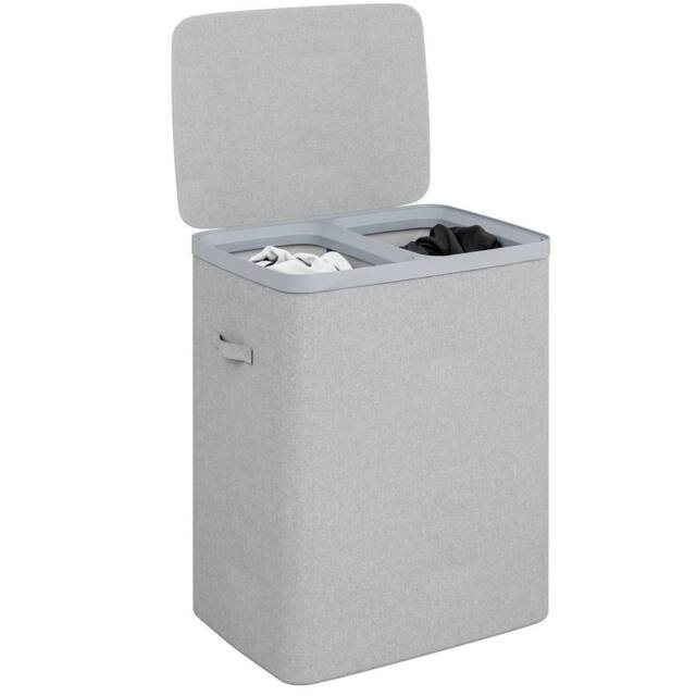 Gr8 Home Grey Double Laundry Seperation Hamper Clothes Washing Basket - image 1