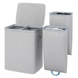 Gr8 Home Grey Double Laundry Seperation Hamper Clothes Washing Basket - thumbnail 3