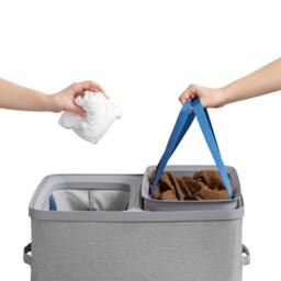 Gr8 Home Grey Double Laundry Seperation Hamper Clothes Washing Basket - thumbnail 4