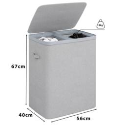 Gr8 Home Grey Double Laundry Seperation Hamper Clothes Washing Basket - thumbnail 2