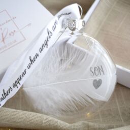 Amaya Rose Ltd In Memory of Son Feather Round Bauble Gift Boxed.Memorial Décor in Clear - thumbnail 4