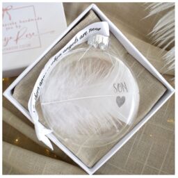 Amaya Rose Ltd In Memory of Son Feather Round Bauble Gift Boxed.Memorial Décor in Clear - thumbnail 5