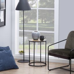 Furniture To Go Seaford Black Metal Small Round Side Table with Oak Top - thumbnail 3