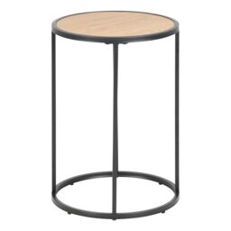 Furniture To Go Seaford Black Metal Small Round Side Table with Oak Top - thumbnail 2