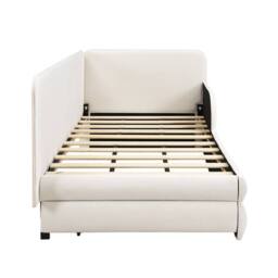 Merax 3ft Single Velvet Upholstered Daybed Sofa Bed with Guardrails & Drawer in Beige - thumbnail 8