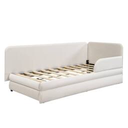 Merax 3ft Single Velvet Upholstered Daybed Sofa Bed with Guardrails & Drawer in Beige - thumbnail 6