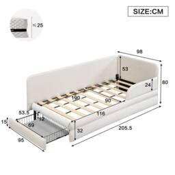 Merax 3ft Single Velvet Upholstered Daybed Sofa Bed with Guardrails & Drawer in Beige - thumbnail 4