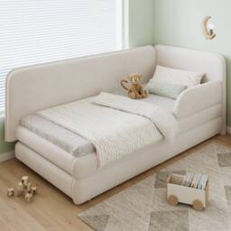 Merax 3ft Single Velvet Upholstered Daybed Sofa Bed with Guardrails & Drawer in Beige - thumbnail 2