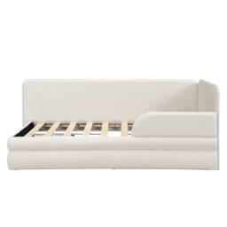 Merax 3ft Single Velvet Upholstered Daybed Sofa Bed with Guardrails & Drawer in Beige - thumbnail 5