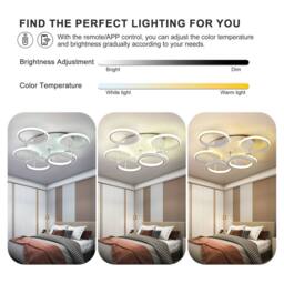 NIVOR Modern Low Profile Ceiling Fan with Lights 6 Ring Dimmable White - thumbnail 5