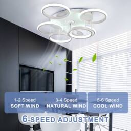 NIVOR Modern Low Profile Ceiling Fan with Lights 6 Ring Dimmable White - thumbnail 3