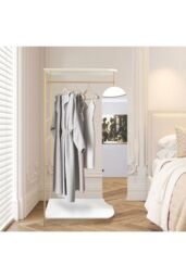 Living and Home Modern Metal Indoor Bedroom Clothes Rail with Mirror in Gold - thumbnail 2