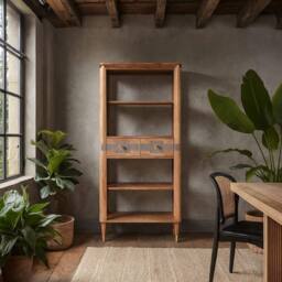 Wyld Haus Idaho Acacia Wood Display Cabinet with Brass Accents & 2 Drawers in Brown