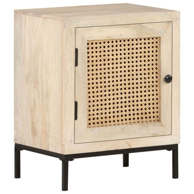 Berkfield Home Bedside Cabinet 40x30x50 cm Solid Mango Wood & Natural Cane in Brown - Size: 40 x 30 x 50 cm - image 1