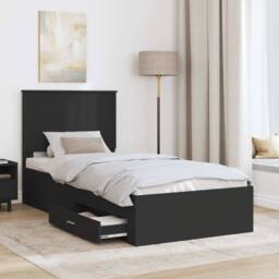 Berkfield Home Bed Frame Black & Silver 75 x 190 cm Engineered Wood - thumbnail 3