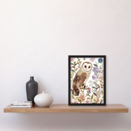 Artery8 Barn Owl Bird with Wildflowers Floral Watercolour Framed Wall Art - Size: A4 - thumbnail 4