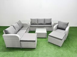 Fimous 9 Seater Poly Rattan Outdoor Garden Furniture Square Coffee Table Sofa Set Patio 3 Seater Sofa Reclining Chair 3 Seater Sofa 2 Big Footstools - thumbnail 1
