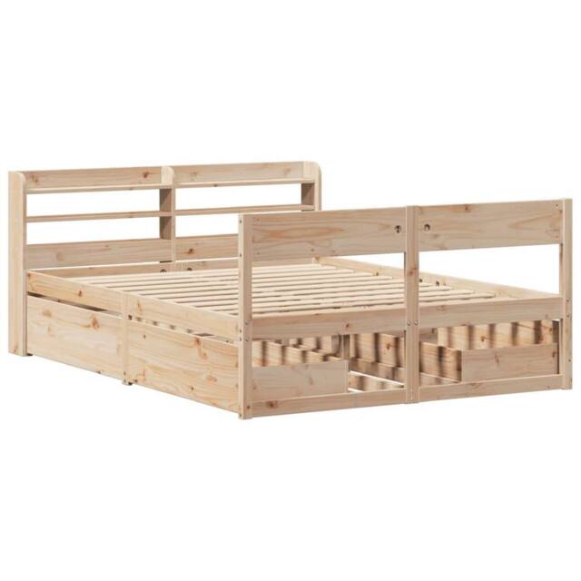 Berkfield Home Full Bed Frame without Mattress 135x190 cm Double Solid Wood Pine in Natural - image 1