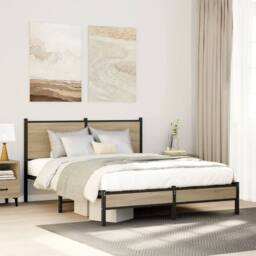 Berkfield Home Metal Bed Frame without Mattress Sonoma Oak 140x200 cm in Brown - thumbnail 2
