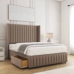 "BSSPOKE Luna Plush Velvet Divan Bed 54""Headboard 2Drawers Footend & Mattress in Bronze - Size: King"