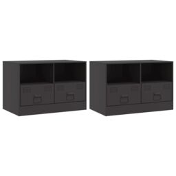 Berkfield Home TV Cabinets 2pcs Black 67x39x44 cm Steel - Size: 67 x 39 x 44 cm - thumbnail 2