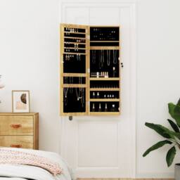 Berkfield Home Mirror Jewellery Cabinet Wall Mounted 37.5x10x106 cm in Light Tan
