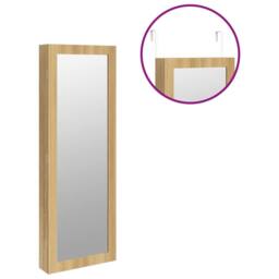 Berkfield Home Mirror Jewellery Cabinet Wall Mounted 37.5x10x106 cm in Light Tan - thumbnail 9