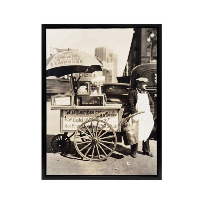 "Artery8 Lemonade & Hot Dog Stand Vintage Photo Framed Canvas Wall Art Print in Grey - Size: W12"" x H16""" - image 1