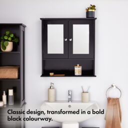 VonHaus 2 Door Bathroom Wall Mirror Cabinet in Black - thumbnail 3