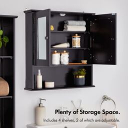 VonHaus 2 Door Bathroom Wall Mirror Cabinet in Black - thumbnail 4