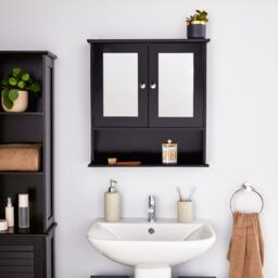 VonHaus 2 Door Bathroom Wall Mirror Cabinet in Black - thumbnail 1