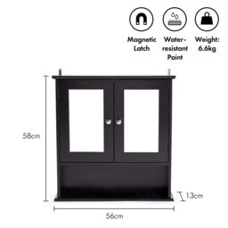 VonHaus 2 Door Bathroom Wall Mirror Cabinet in Black - thumbnail 7