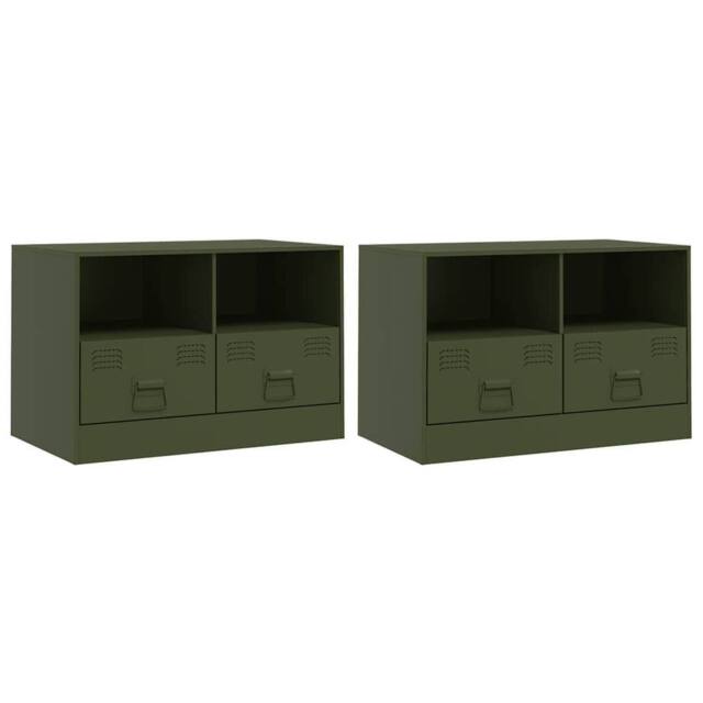 Berkfield Home TV Cabinets 2 pcs Olive Green 67x39x44 cm Steel - Size: 67 x 39 x 44 cm - image 1