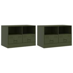 Berkfield Home TV Cabinets 2 pcs Olive Green 67x39x44 cm Steel - Size: 67 x 39 x 44 cm